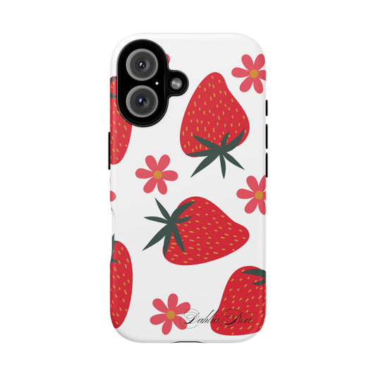 Strawberry Floral Phone Case, Tough Cases for Plant Lovers, Gifts for Her, Cute Phone Accessories, Summer Vibe Tech Gear