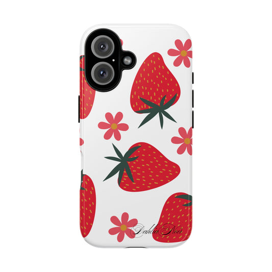 Strawberry Floral Phone Case, Tough Cases for Plant Lovers, Gifts for Her, Cute Phone Accessories, Summer Vibe Tech Gear