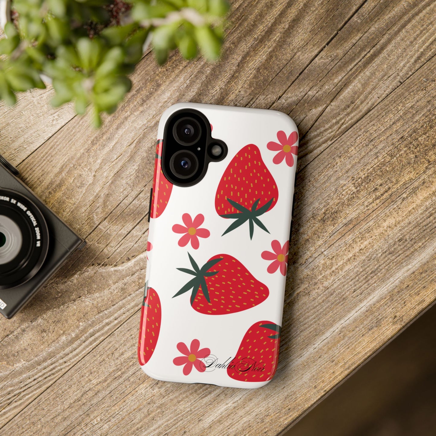 Strawberry Floral Phone Case, Tough Cases for Plant Lovers, Gifts for Her, Cute Phone Accessories, Summer Vibe Tech Gear